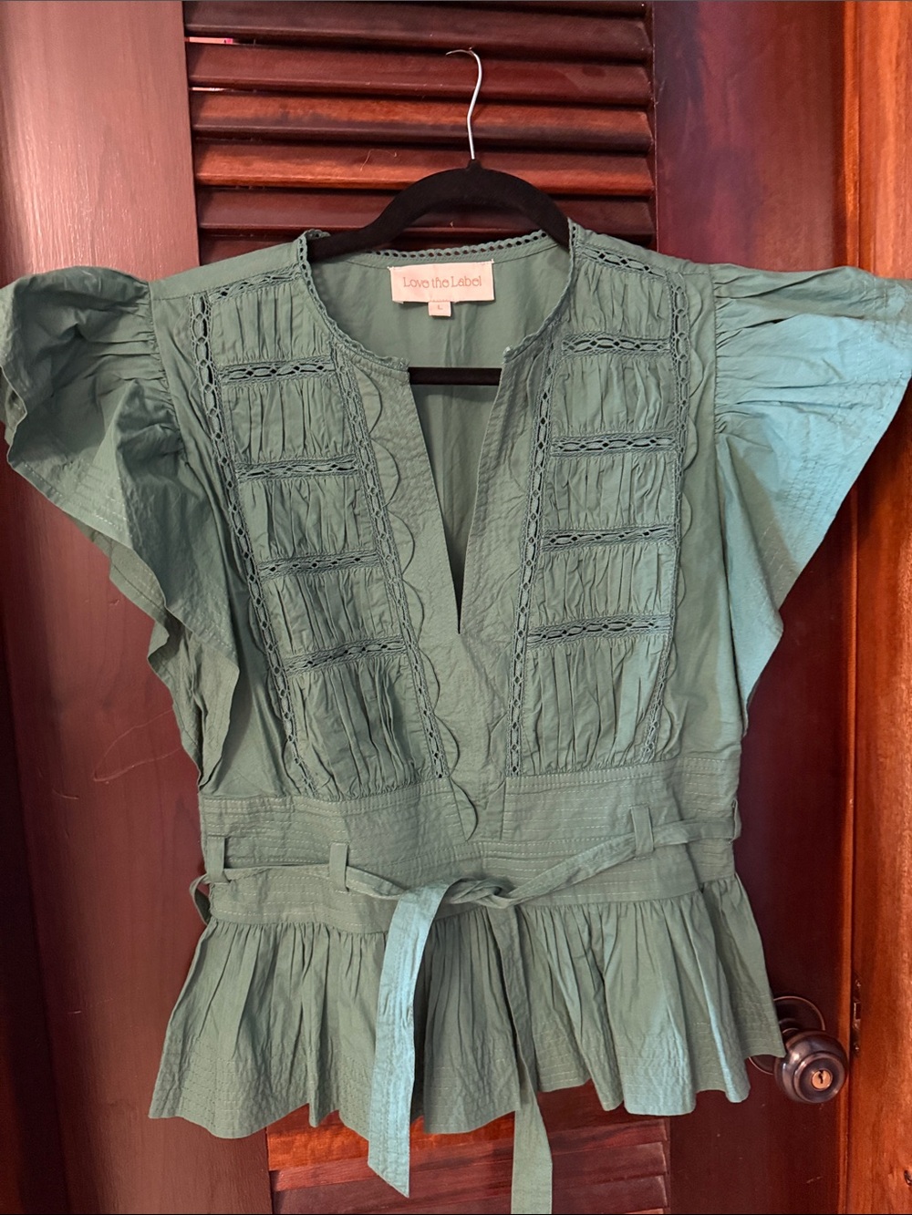 Love the Label Sage Green V-Neck Midi Dress with Tie Waist